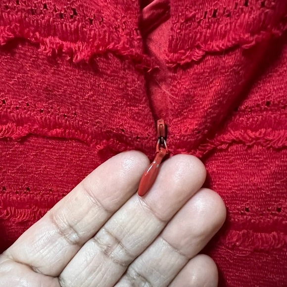 Trina Turk Women’s Ain’t Misbehaving Fringe Red Dress Boat Neck 3/4 Sleeve 6 - Picture 6 of 7